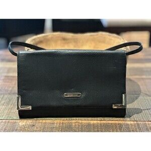 Michael Kors Black Leather Clutch Bag – Faded Gold Hardware – Detachable Strap